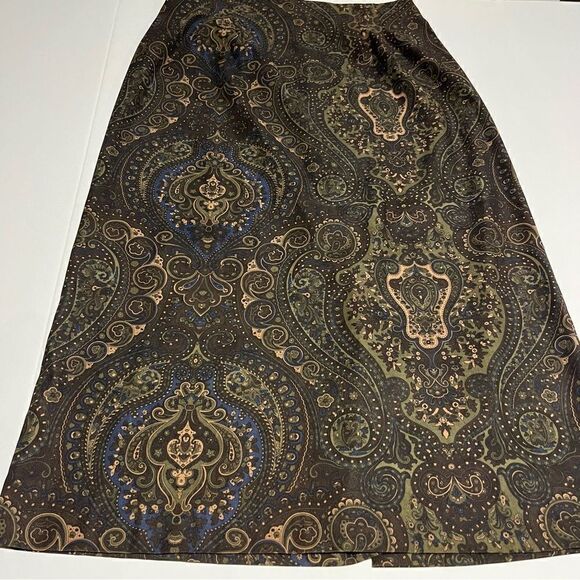 Women's Briggs Petite Maxi Skirt Size 10P  Brown/Green/Blue Paisley Like pattern - Picture 7 of 8